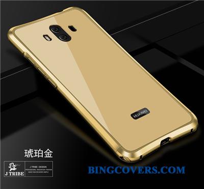 Huawei Mate 10 Metal Ramme Telefon Etui Tre Forsvar Guld Beskyttelse Cover