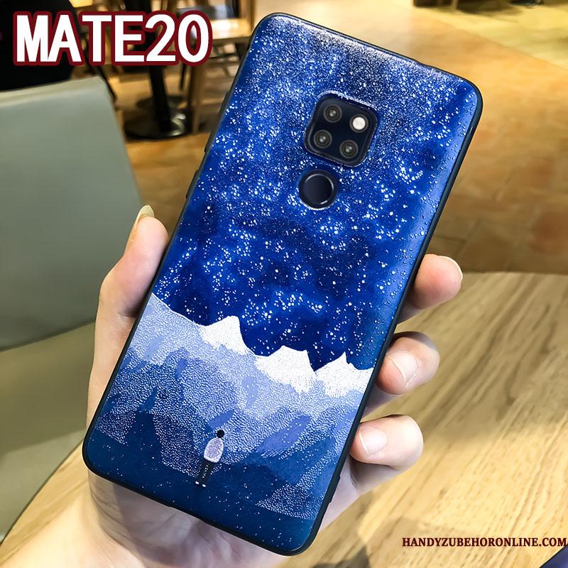Huawei Mate 20 Hængende Ornamenter Telefon Etui Relief Blød Blå Beskyttelse Alt Inklusive