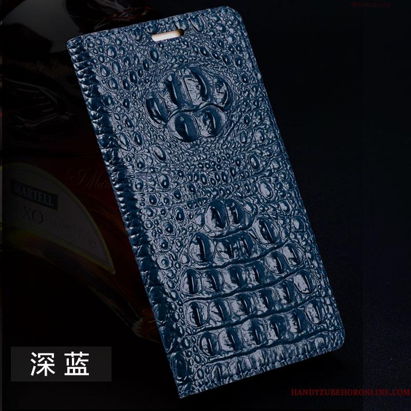 Huawei Mate 20 X Blå Lille Sektion Beskyttelse Ægte Læder Dragon Telefon Etui Folio
