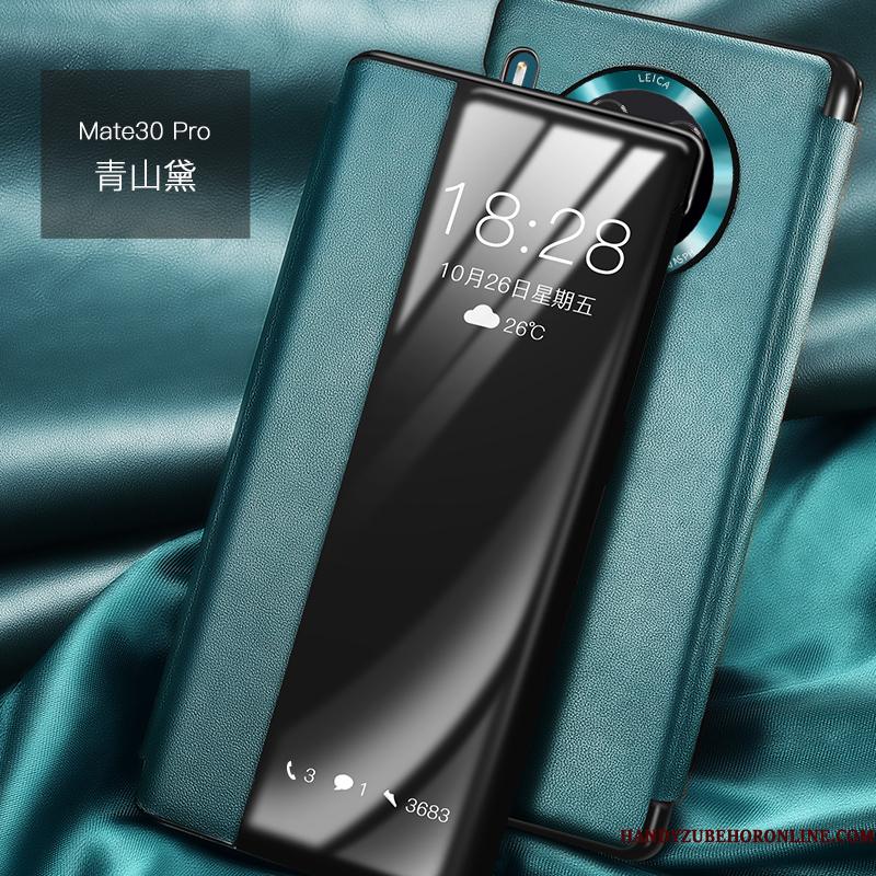 Huawei Mate 30 Pro Læder Beskyttelse Clamshell Telefon Etui Grøn Ægte Læder Cover