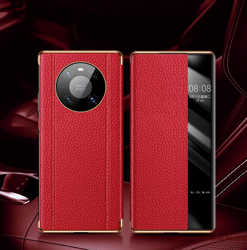 Huawei Mate 40 Pro Ægte Læder Ny Etui Alt Inklusive Rød Anti-fald Telefon