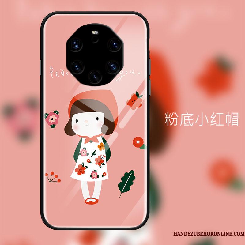 Huawei Mate 40 Rs Etui Beskyttelse Hængende Ornamenter Lille Sektion Kunst Cartoon Blomster Hærdet Glas