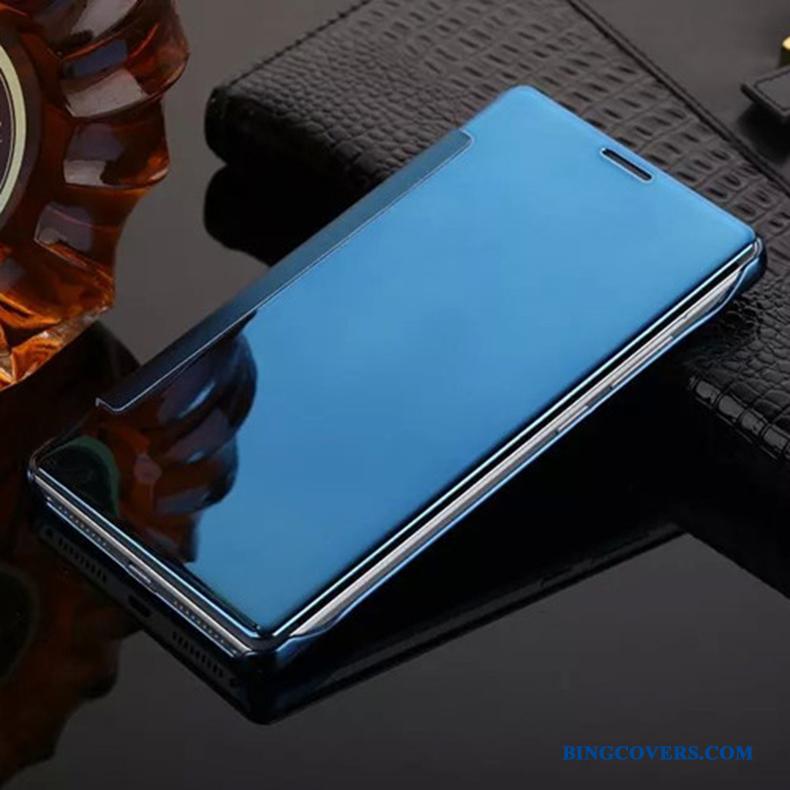 Huawei Mate 9 Lædertaske Cover Clamshell Etui Blå Beskyttelse Spejl