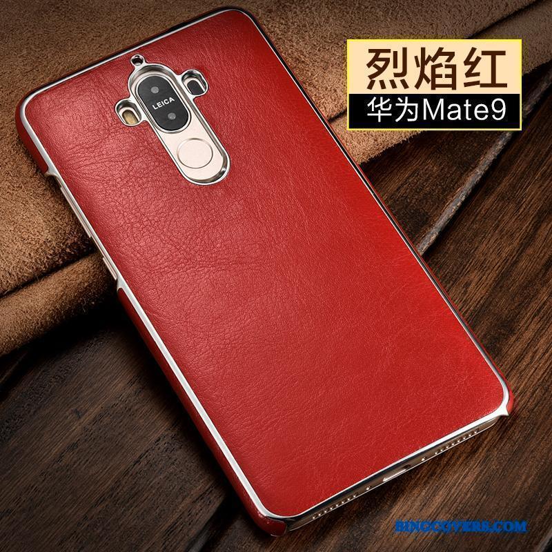 Huawei Mate 9 Lædertaske Cover Guld Tynd Beskyttelse Rød Telefon Etui