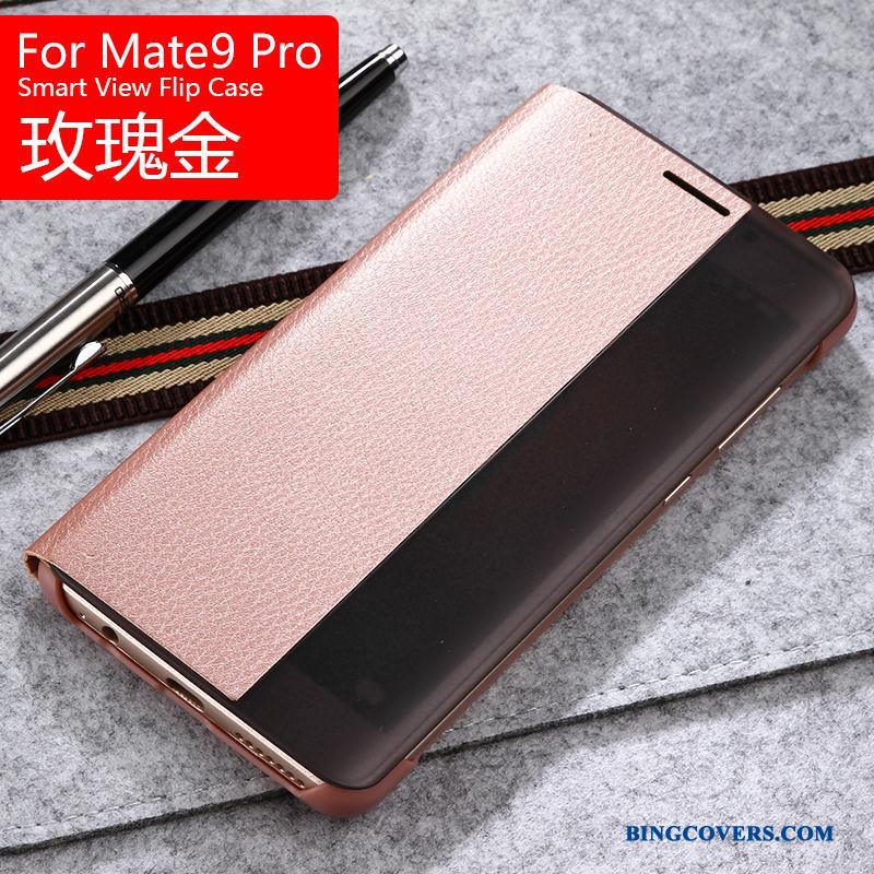 Huawei Mate 9 Pro Lædertaske Telefon Etui Guld Cover Clamshell Beskyttelse