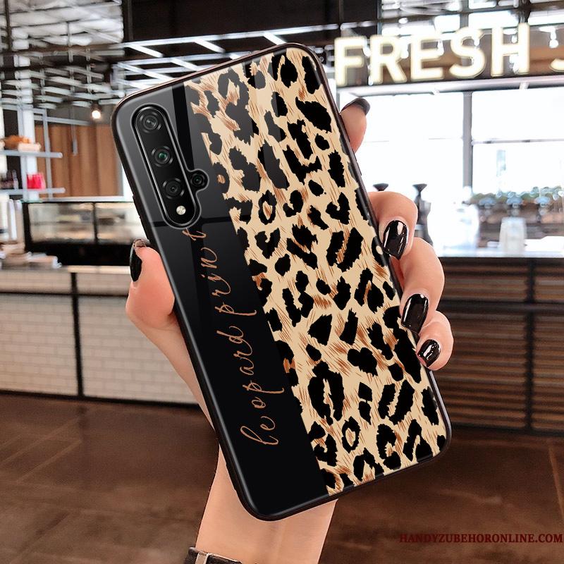 Huawei Nova 5t Cover Trend Telefon Etui Leopard Hærdet Glas Sort Beskyttelse