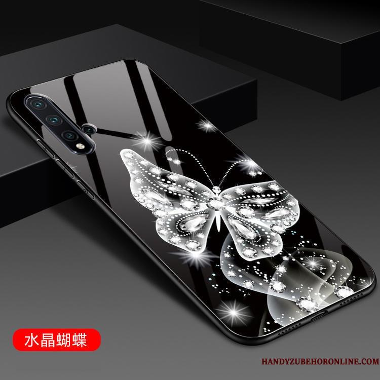 Huawei Nova 5t Glas Cover Anti-fald Silikone Sort Telefon Etui Trend