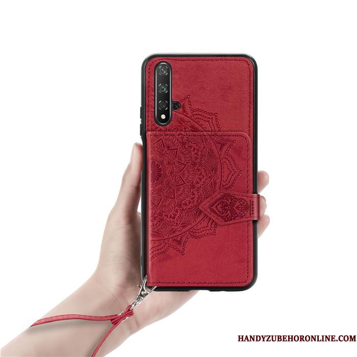 Huawei Nova 5t Rød Korttaske Klud Telefon Etui Hængende Ornamenter Cover Tegnebog