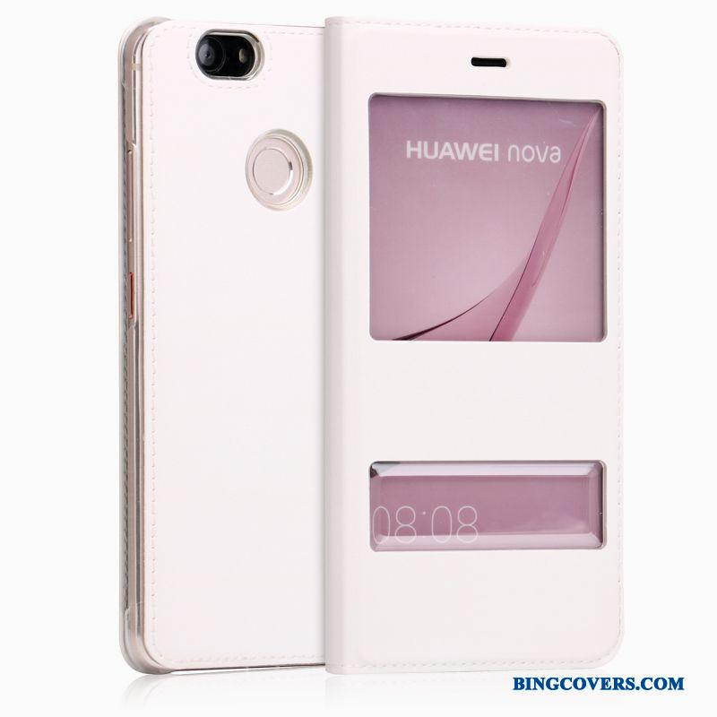 Huawei Nova Telefon Etui Folio Cover Mobiltelefon Lædertaske Hvid Anti-fald