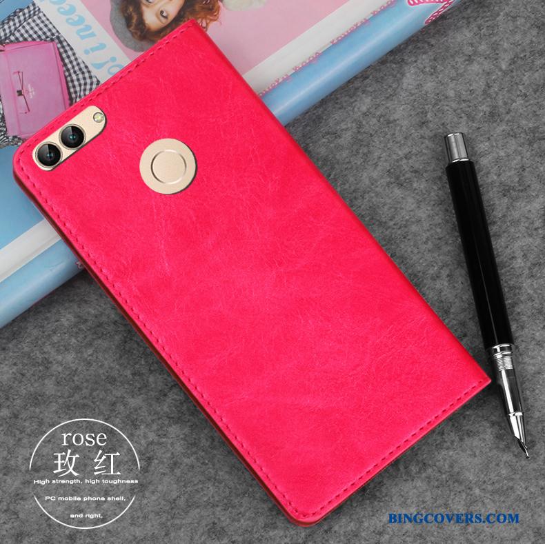 Huawei P Smart Telefon Etui Clamshell Beskyttelse Anti-fald Blød Lædertaske Rød