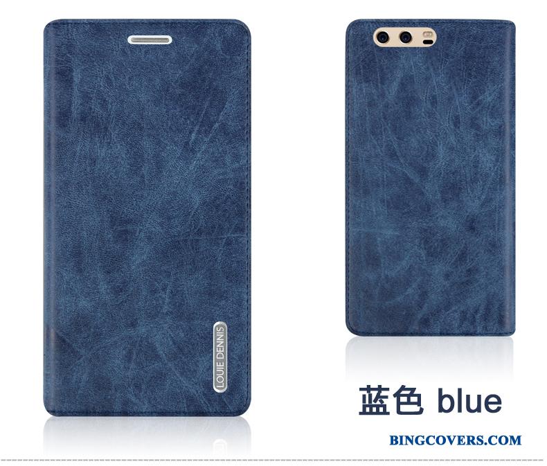 Huawei P10 Lædertaske Clamshell Etui Beskyttelse Anti-fald Blå Telefon