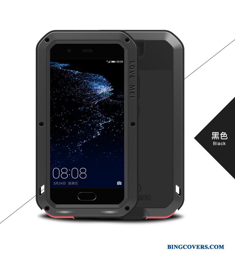 Huawei P10 Plus Alt Inklusive Beskyttelse Sort Tre Forsvar Cover Metal Telefon Etui