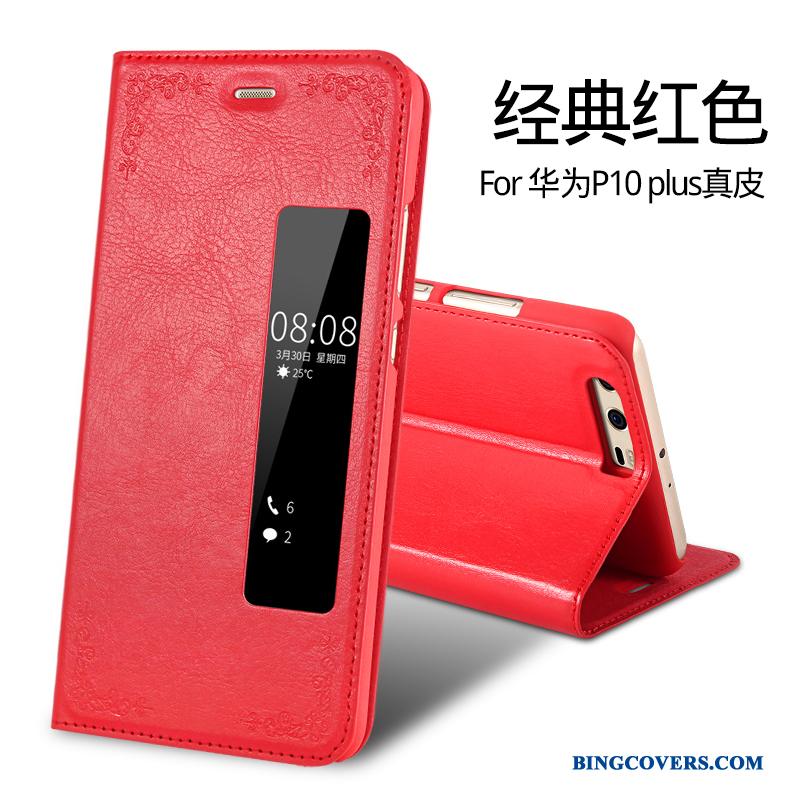 Huawei P10 Plus Etui Ægte Læder Cover Beskyttelse Lædertaske Rød Alt Inklusive Anti-fald