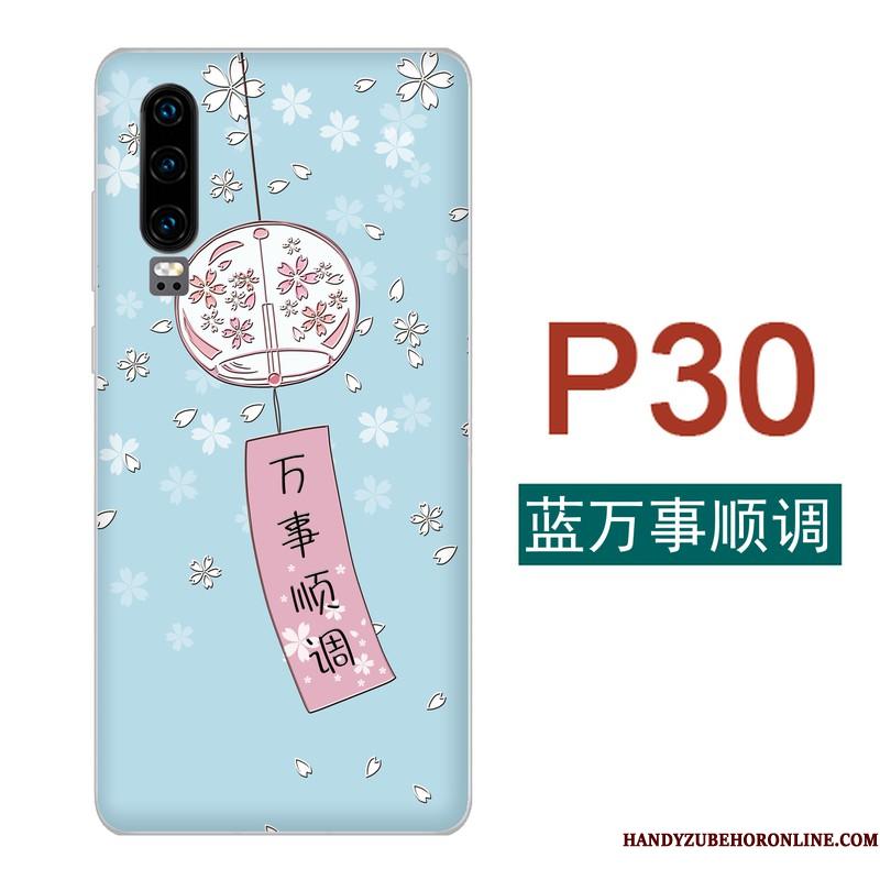 Huawei P30 Cherry Frisk Vind Telefon Etui Håndmalet Blå