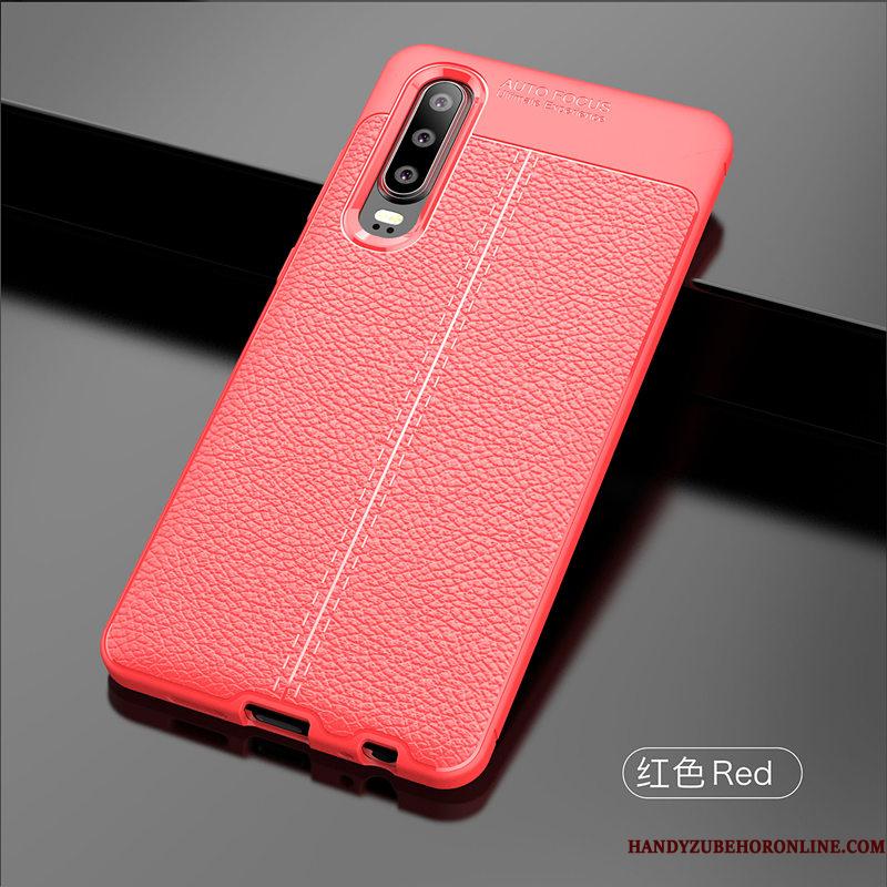 Huawei P30 Etui Anti-fald Mode Simple Mønster Litchi Mobiltelefon Læder