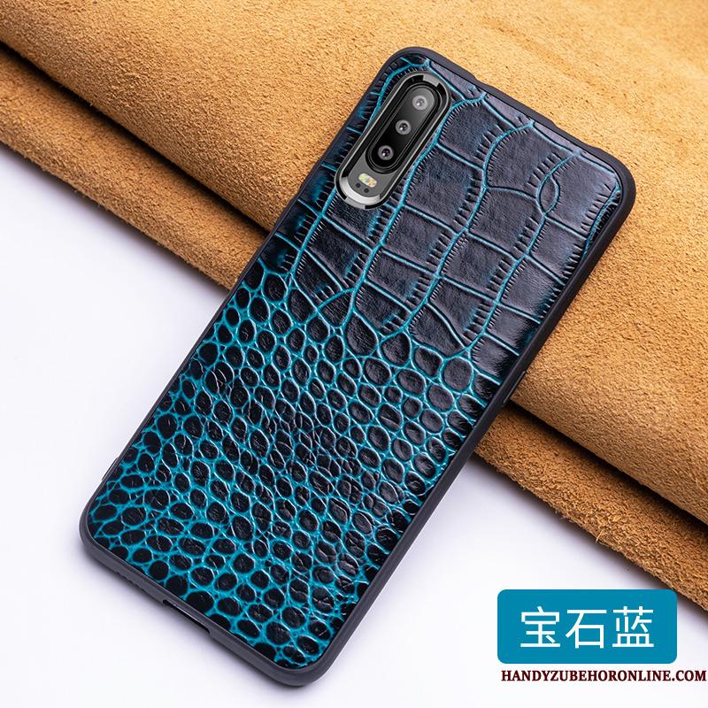 Huawei P30 Krokodille Mønster Beskyttelse Kreativ Lædertaske Blå Telefon Etui Af Personlighed