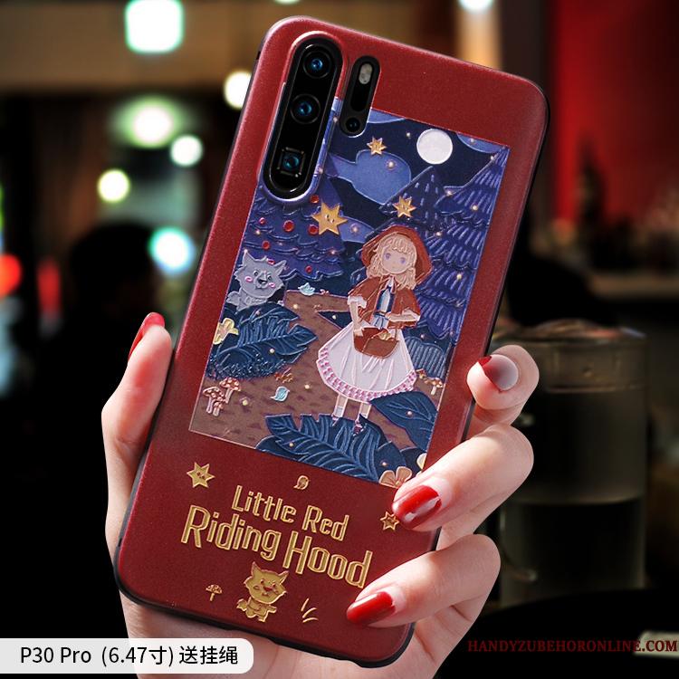 Huawei P30 Pro Etui Alt Inklusive Cartoon Smuk Anti-fald Kreativ Rød Nubuck