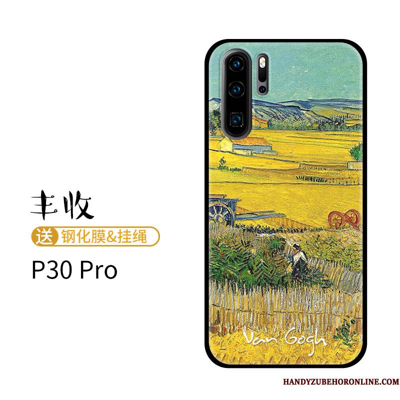 Huawei P30 Pro Etui Nubuck Cartoon Oliemaleri Gul Trend Anti-fald