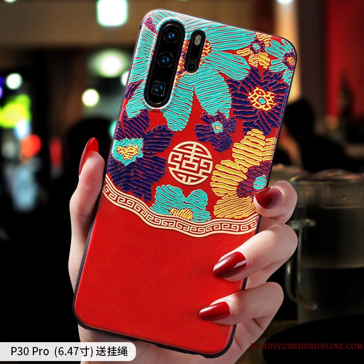 Huawei P30 Pro Kinesisk Stil Anti-fald Ny Telefon Etui Tynd Nubuck Beskyttelse