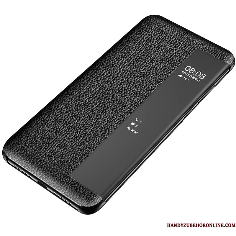 Huawei P30 Pro Skærmbeskyttelse Lædertaske Vækstdvale Anti-fald Ægte Læder Alt Inklusive Telefon Etui