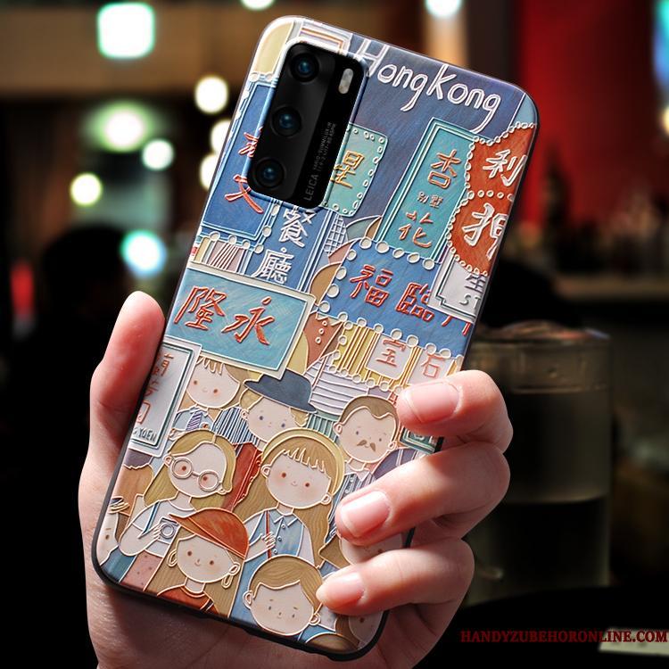 Huawei P40 Etui Elskeren Alt Inklusive Nubuck Cartoon Kreativ Silikone Blå