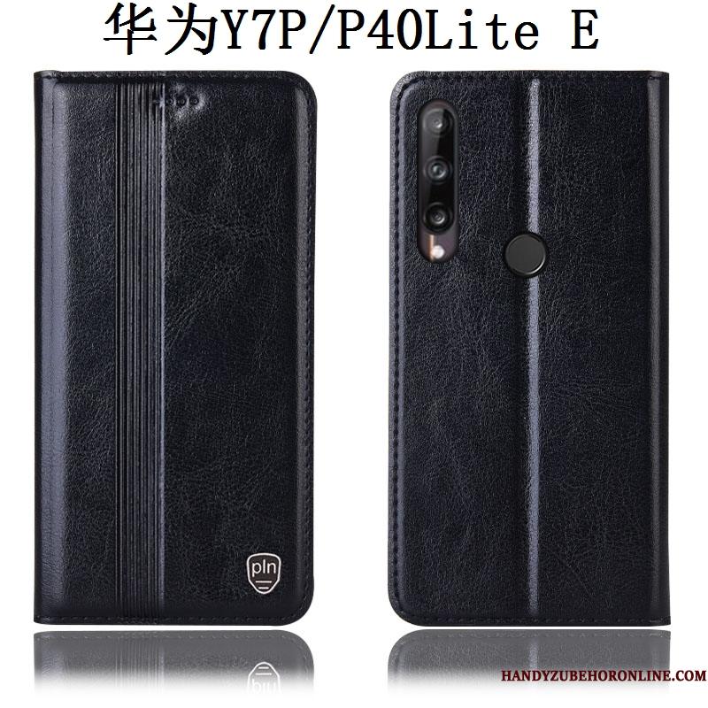 Huawei P40 Lite E Anti-fald Alt Inklusive Sort Ægte Læder Folio Telefon Etui Cover