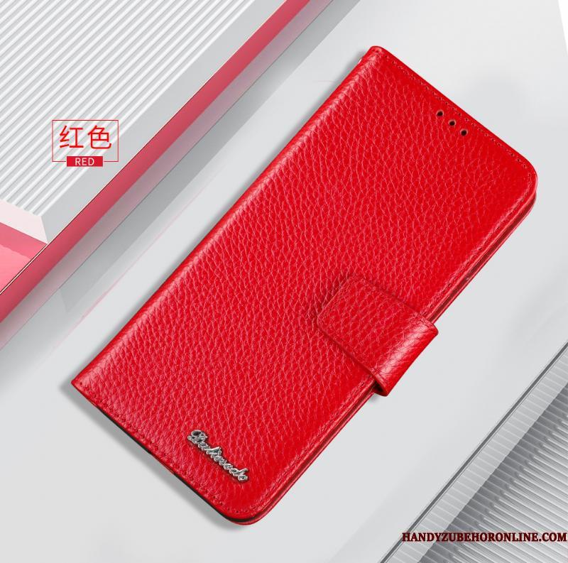 Huawei P40 Lite Rød Kort Ægte Læder Telefon Etui Ny Beskyttelse Tegnebog