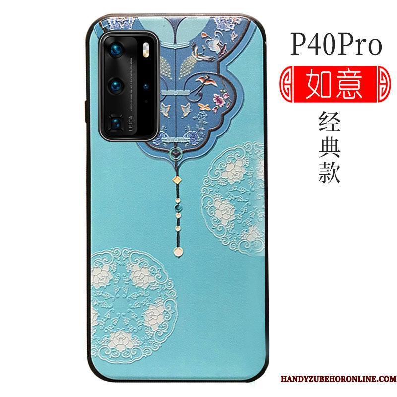 Huawei P40 Pro Support Anti-fald Blå Blød Silikone Trend Telefon Etui