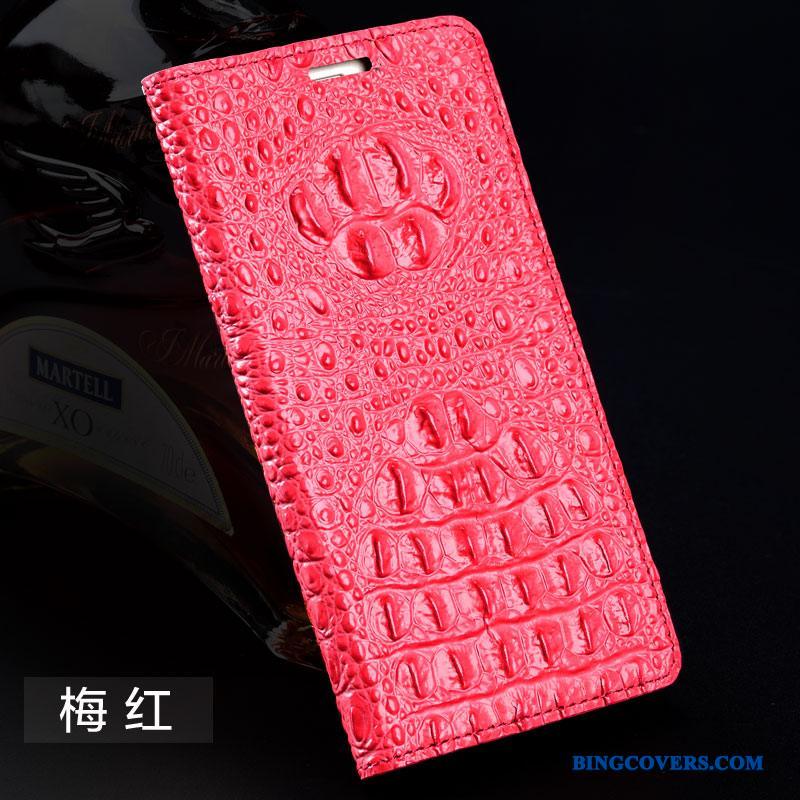 Huawei P8 Etui Beskyttelse Høj Lædertaske Folio Ægte Læder Silikone Rød