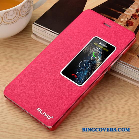 Huawei P8 Rød Beskyttelse Folio Anti-fald Lædertaske Telefon Etui