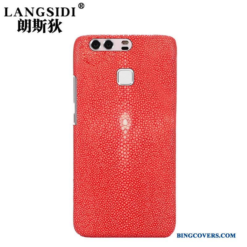 Huawei P9 Kreativ Beskyttelse Telefon Etui Rød Cover Tilpas Ægte Læder