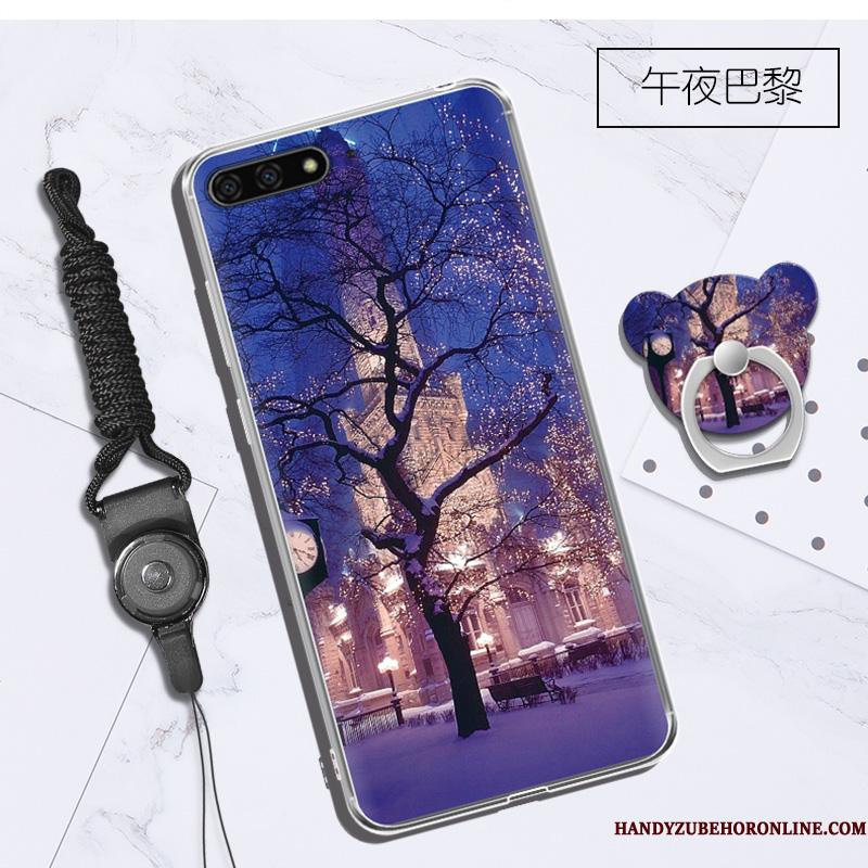 Huawei Y6 2018 Cover Blå Silikone Telefon Etui Hængende Hals