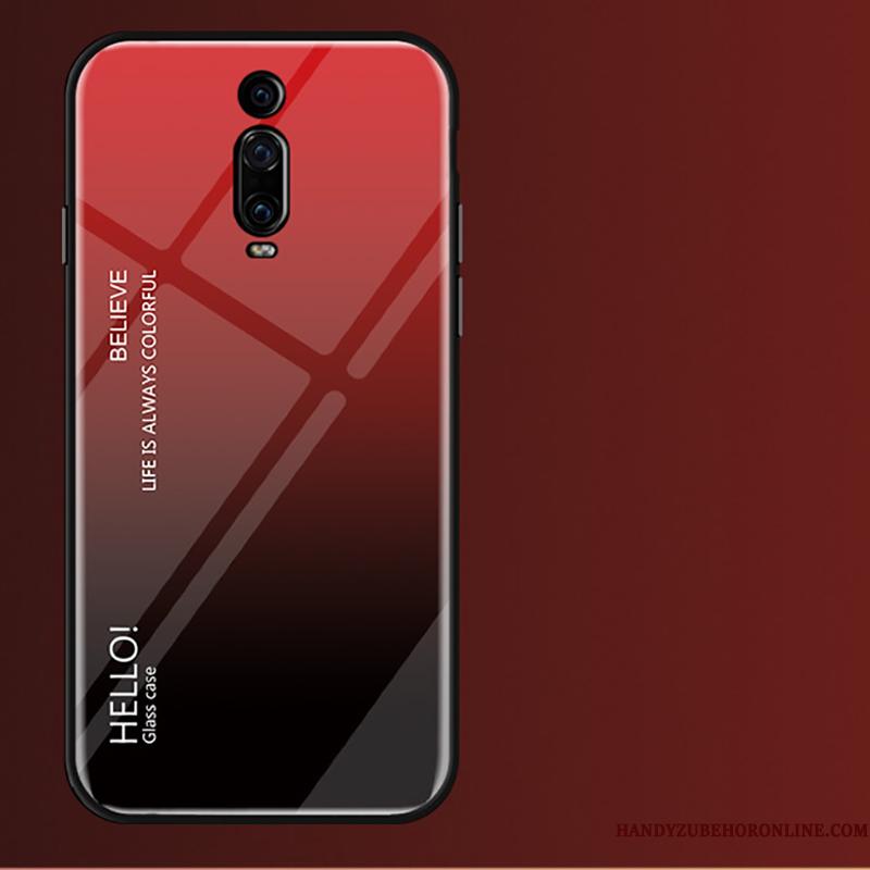 Mi 9t Pro Anti-fald Beskyttelse Gradient Sort Telefon Etui Glas Rød