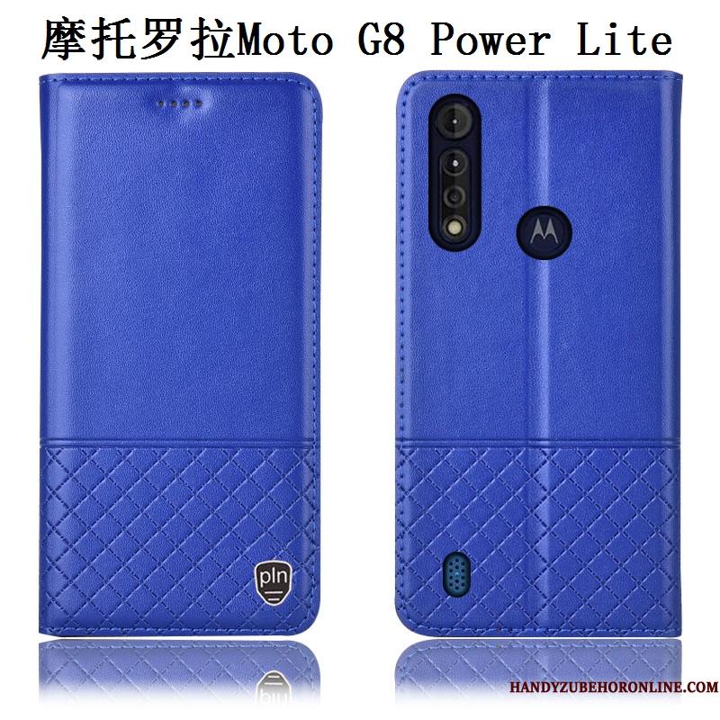 Moto G8 Power Lite Beskyttelse Cover Anti-fald Alt Inklusive Ægte Læder Blå Telefon Etui