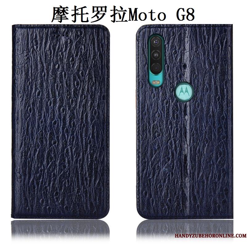Moto G8 Telefon Etui Anti-fald Cover Alt Inklusive Mørkeblå Fugl Beskyttelse
