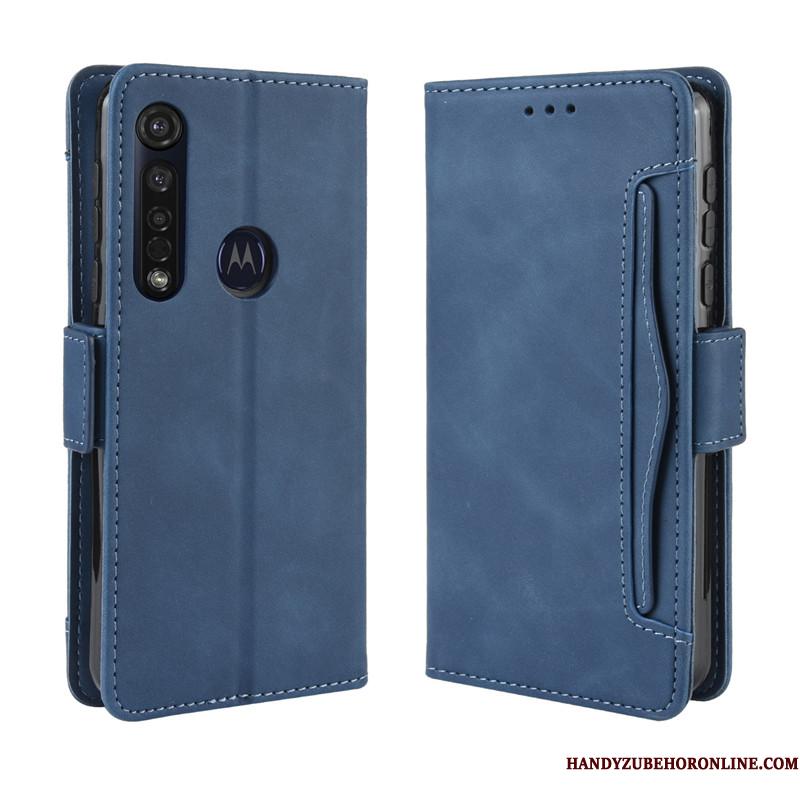 Motorola One Macro Cover Folio Telefon Etui Lædertaske Beskyttelse Mørkeblå