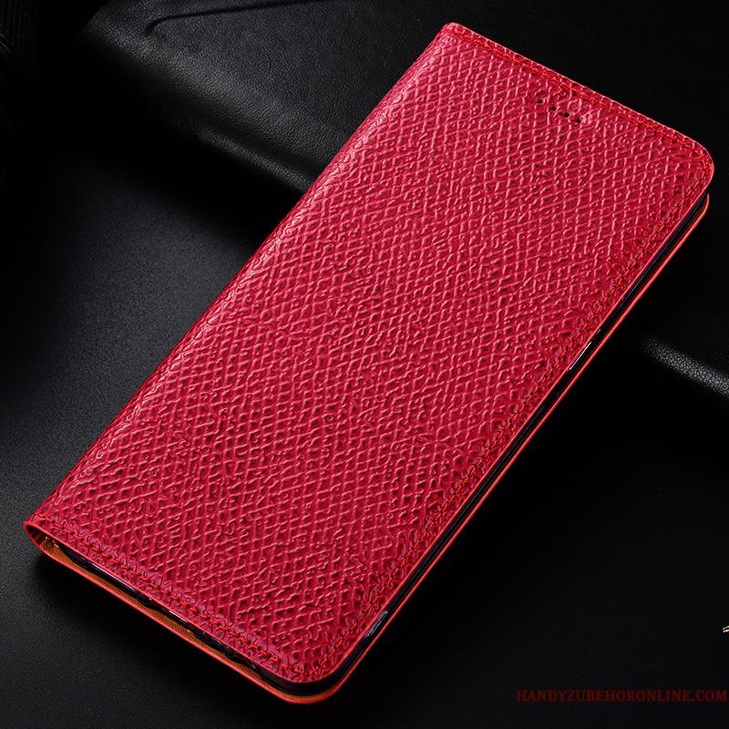 Motorola One Zoom Rød Beskyttelse Ægte Læder Mønster Folio Mesh Telefon Etui
