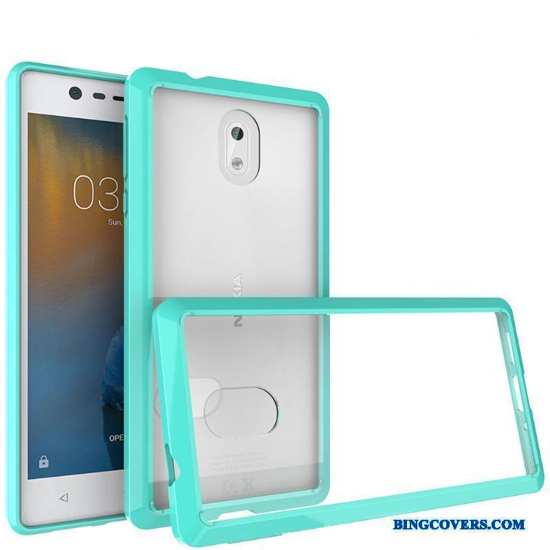 Nokia 3 Cover Anti-fald Ramme Telefon Etui Blå Beskyttelse Gennemsigtig