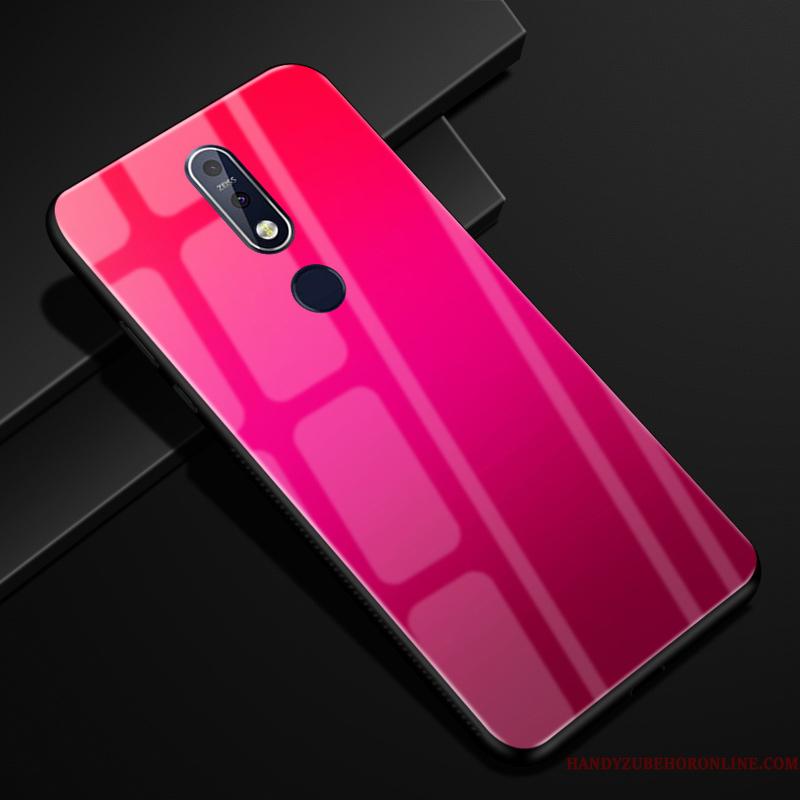 Nokia 7.1 Beskyttelse Gradient Anti-fald Telefon Etui Cover Rød Glas