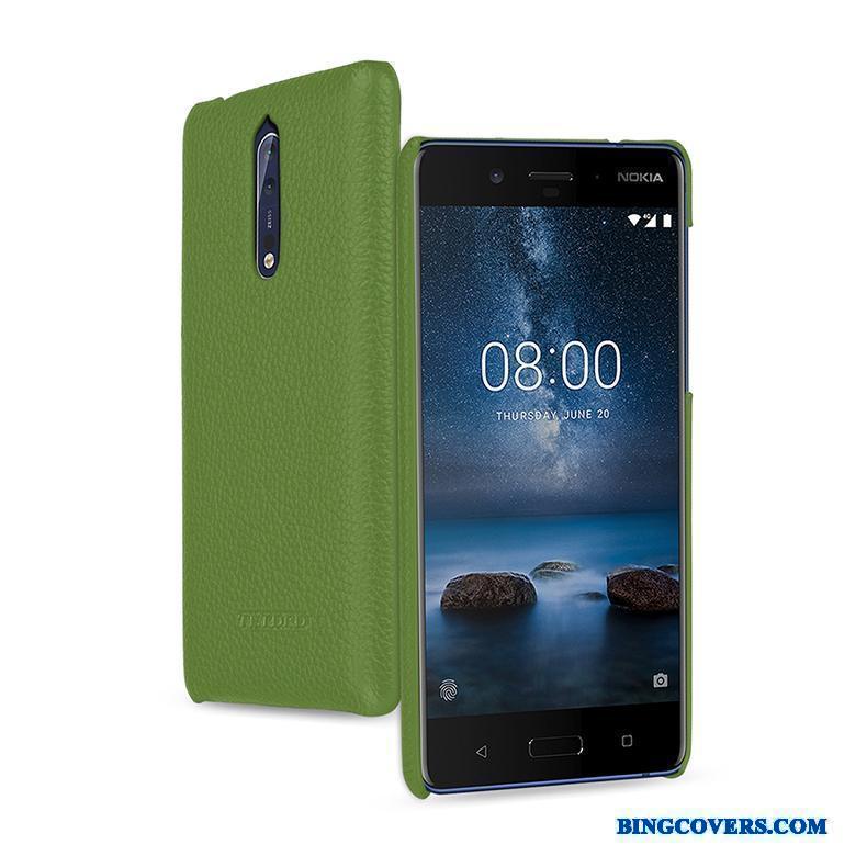 Nokia 8 Cover Grøn Anti-fald Beskyttelse Ægte Læder Telefon Etui Mobiltelefon