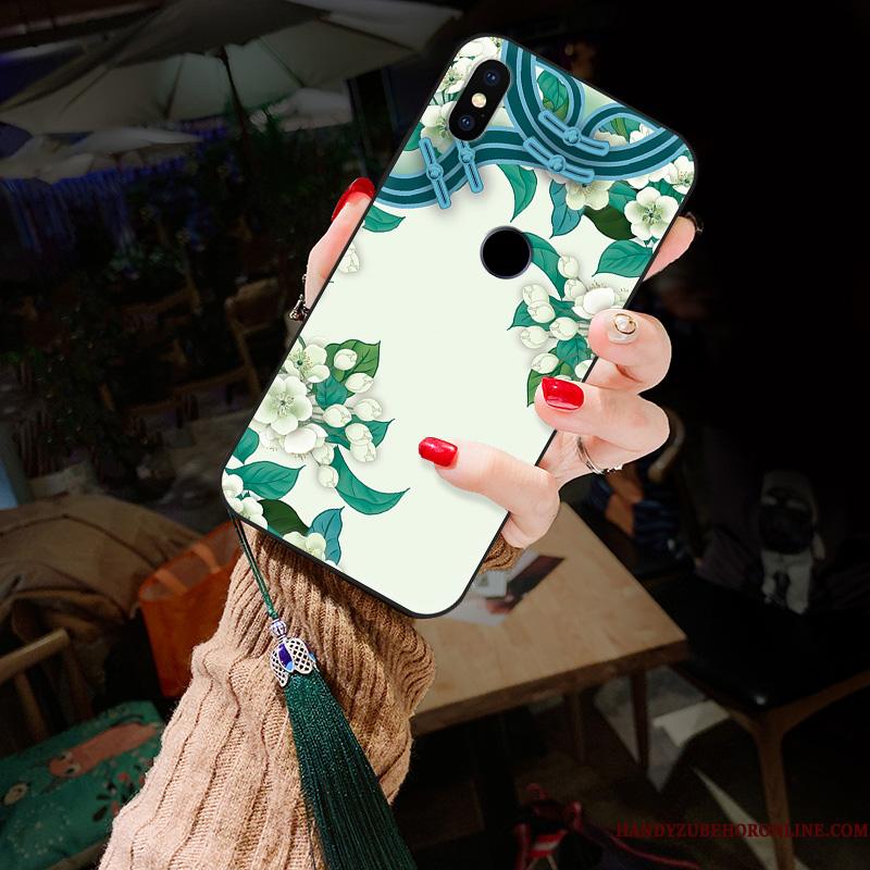 Redmi Note 6 Pro Etui Kinesisk Stil Beskyttelse Pæon Blomster Anti-fald Nubuck Grøn