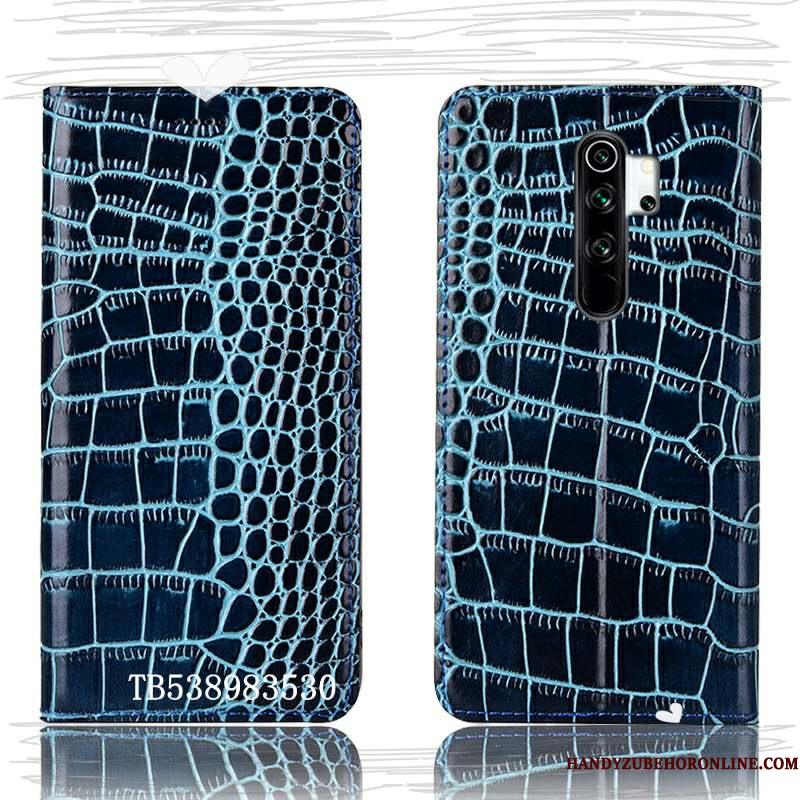 Redmi Note 8 Pro Beskyttelse Telefon Etui Krokodille Blå Ægte Læder Lædertaske Cover