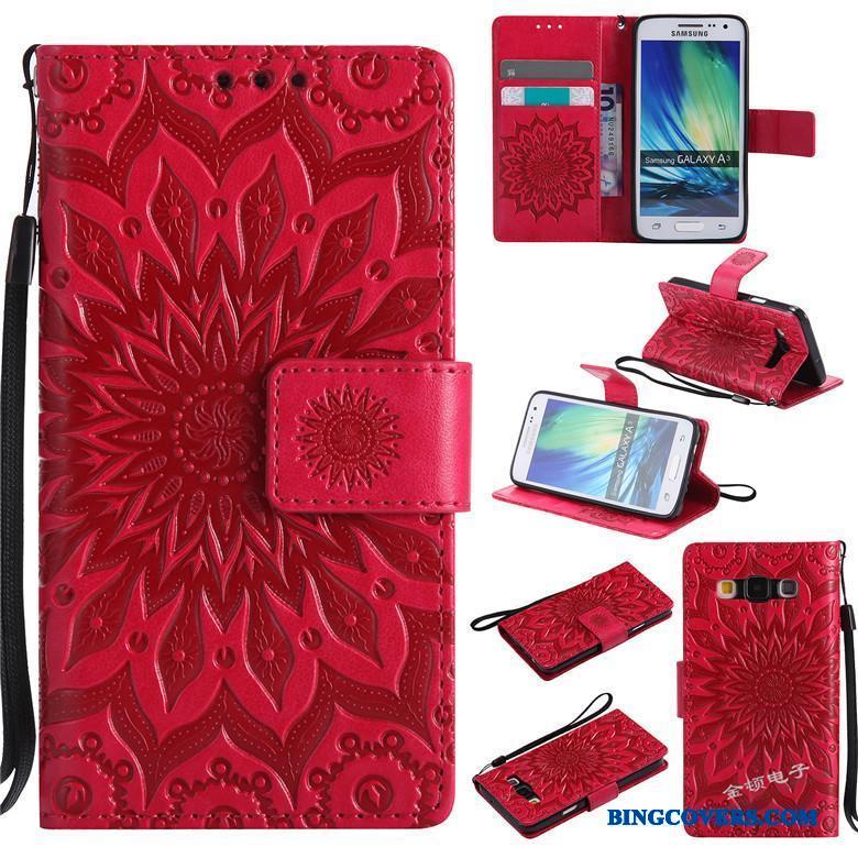 Samsung Galaxy A3 2015 Lædertaske Cover Rød Beskyttelse Folio Telefon Etui Ny