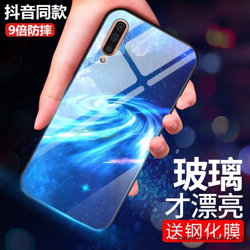 Samsung Galaxy A50 Etui Af Personlighed Cover Blå Hærdet Glas Net Red Silikone Beskyttelse