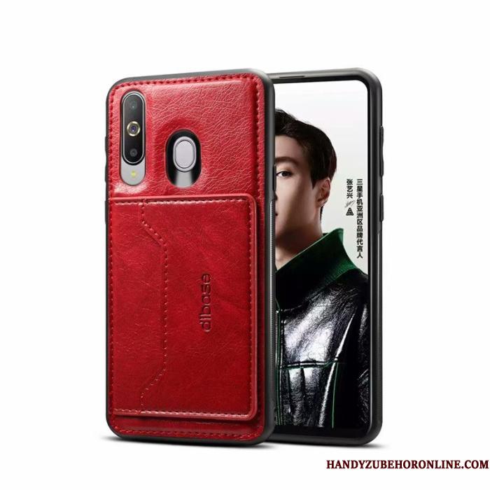 Samsung Galaxy A60 Belægning Stjerne Telefon Etui Læder Alt Inklusive Rød