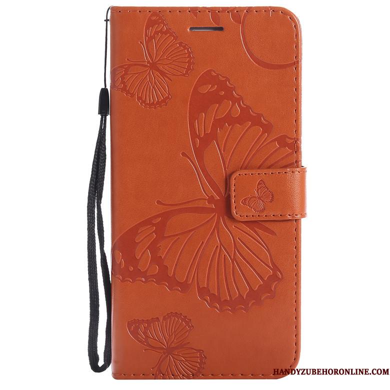 Samsung Galaxy A60 Etui Blomster Sommerfugle Lædertaske Stjerne Clamshell Orange Blød