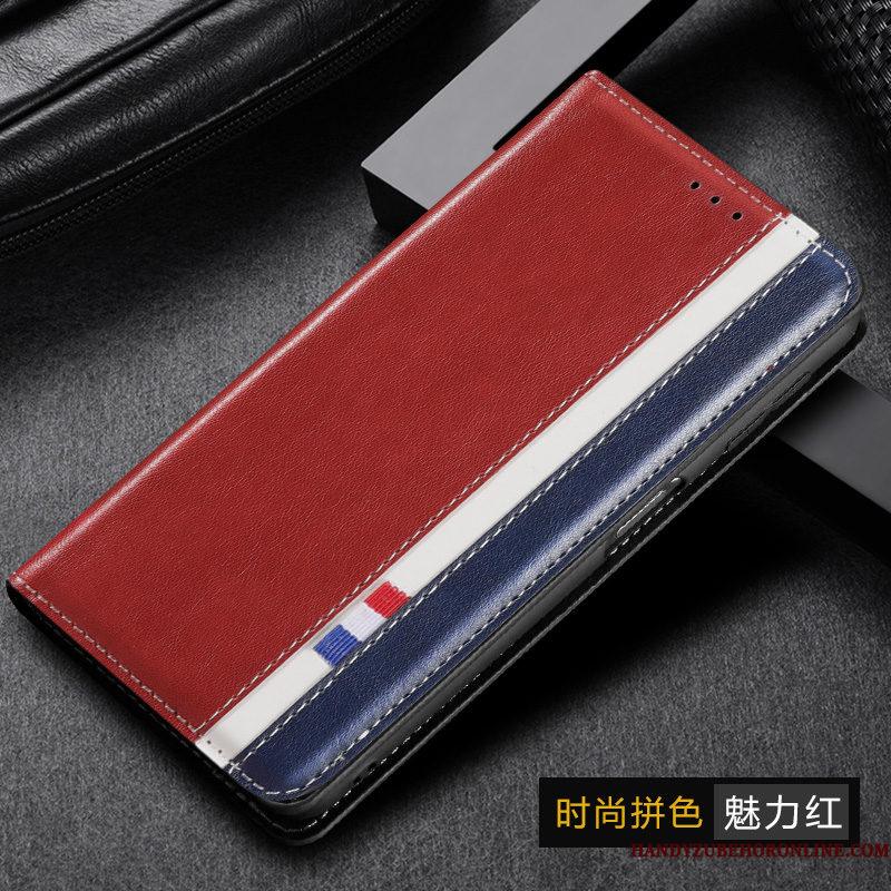 Samsung Galaxy M30s Lædertaske Fold Telefon Etui Folio Stjerne Rød Ægte Læder