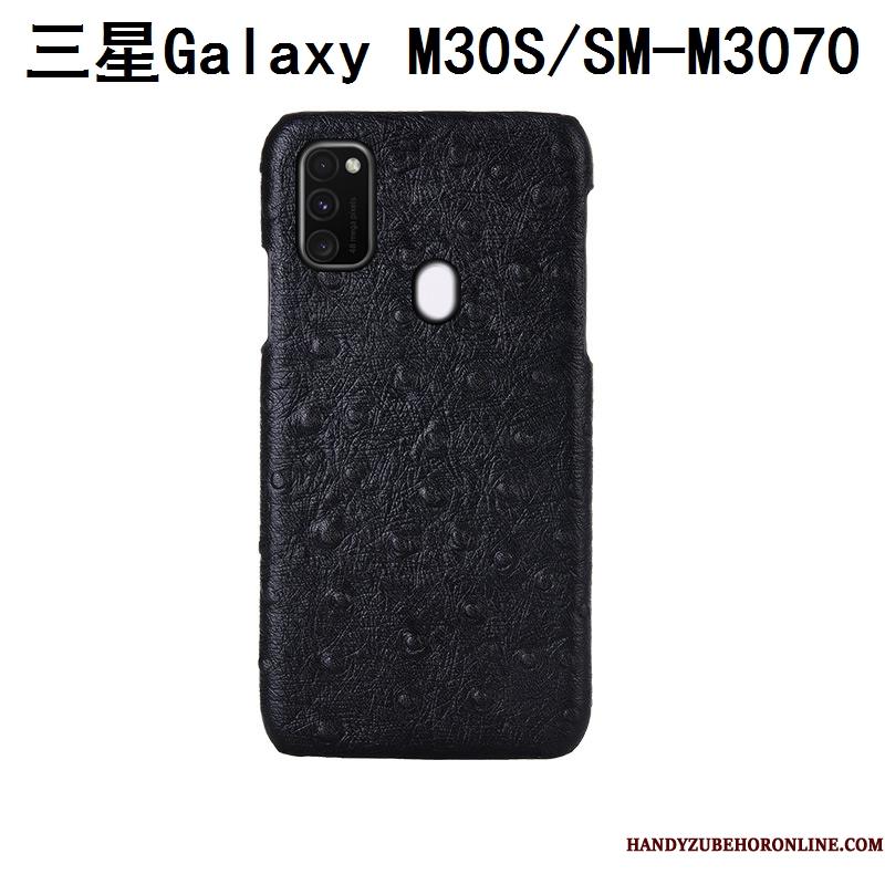 Samsung Galaxy M30s Ægte Læder Beskyttelse Mobiltelefon Sort Luksus Etui Mønster