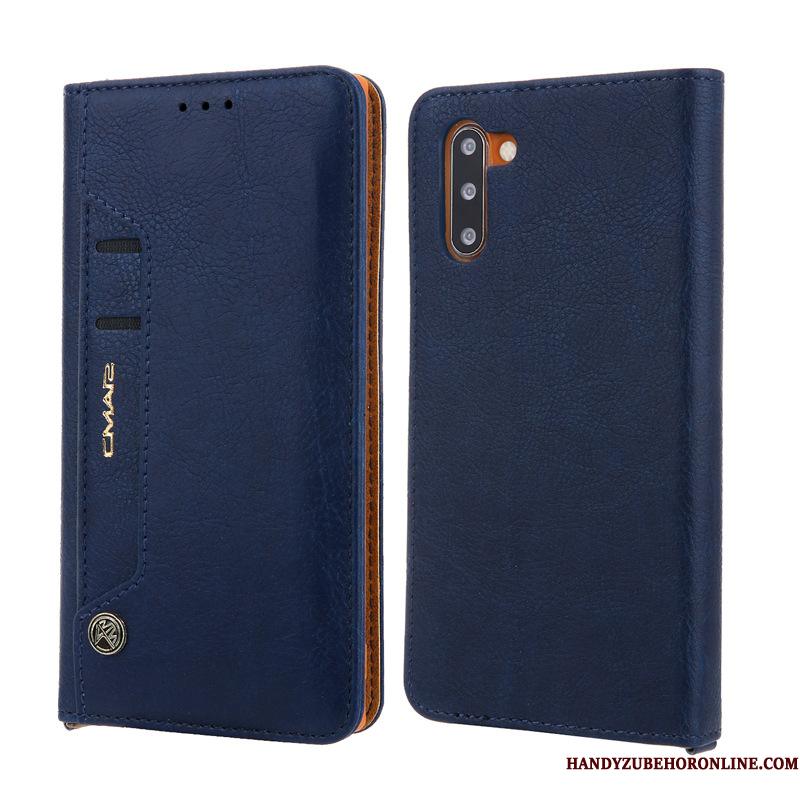 Samsung Galaxy Note 10 Stjerne Telefon Etui Folio Lædertaske Blå Kort