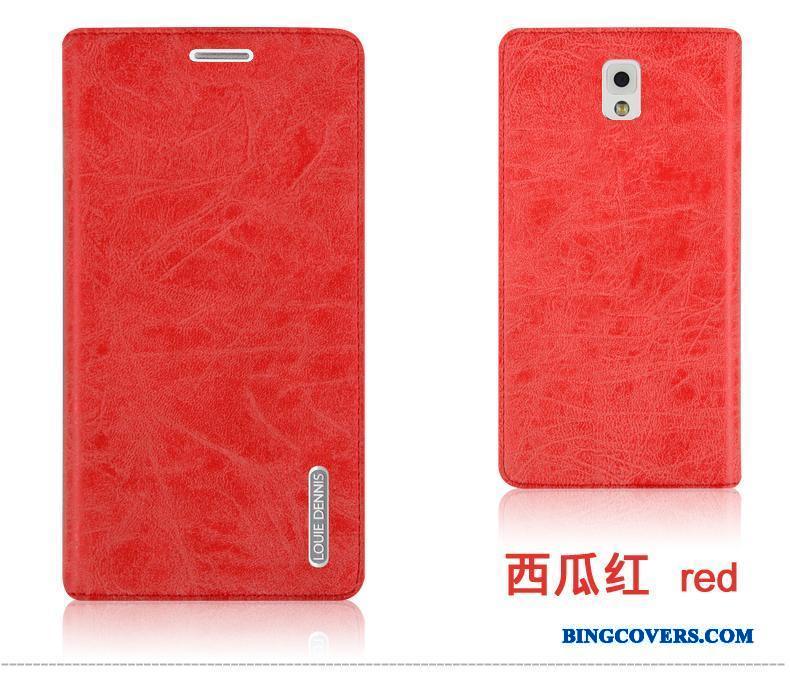 Samsung Galaxy Note 3 Lædertaske Holdbar Stjerne Rød Clamshell Etui Mobiltelefon